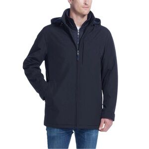 Weatherproof Stretch Tech Men's Navy Hooded Raincoat